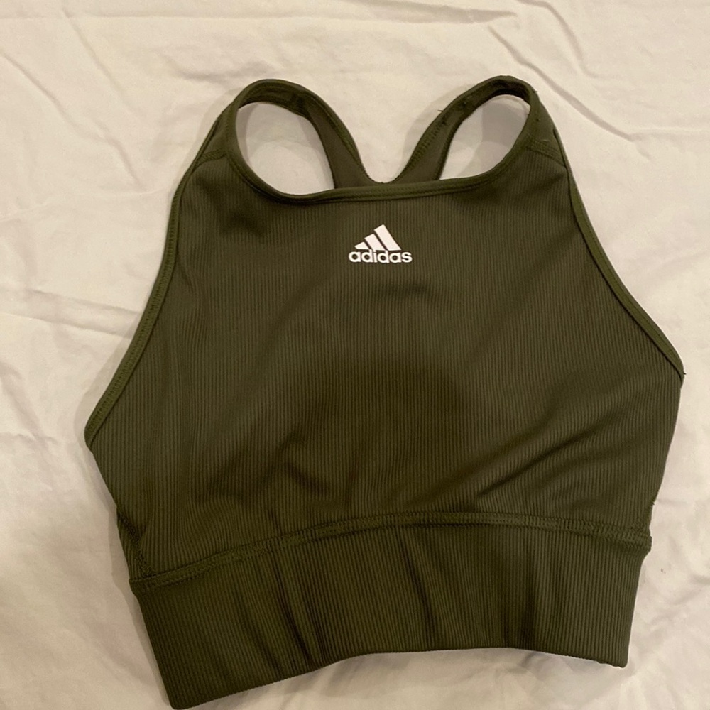 olive green adidas sports bra